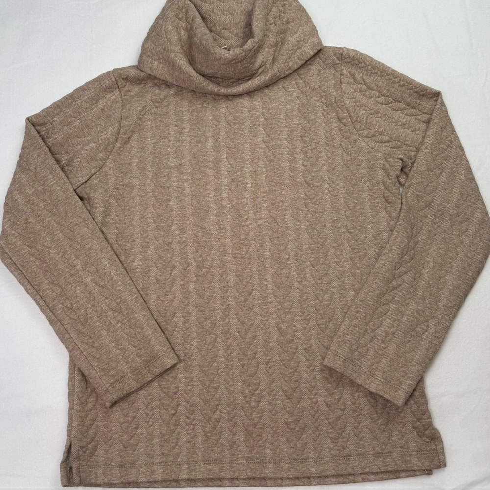 J. Crew Taupe Cowl Neck Quilted Sweater
